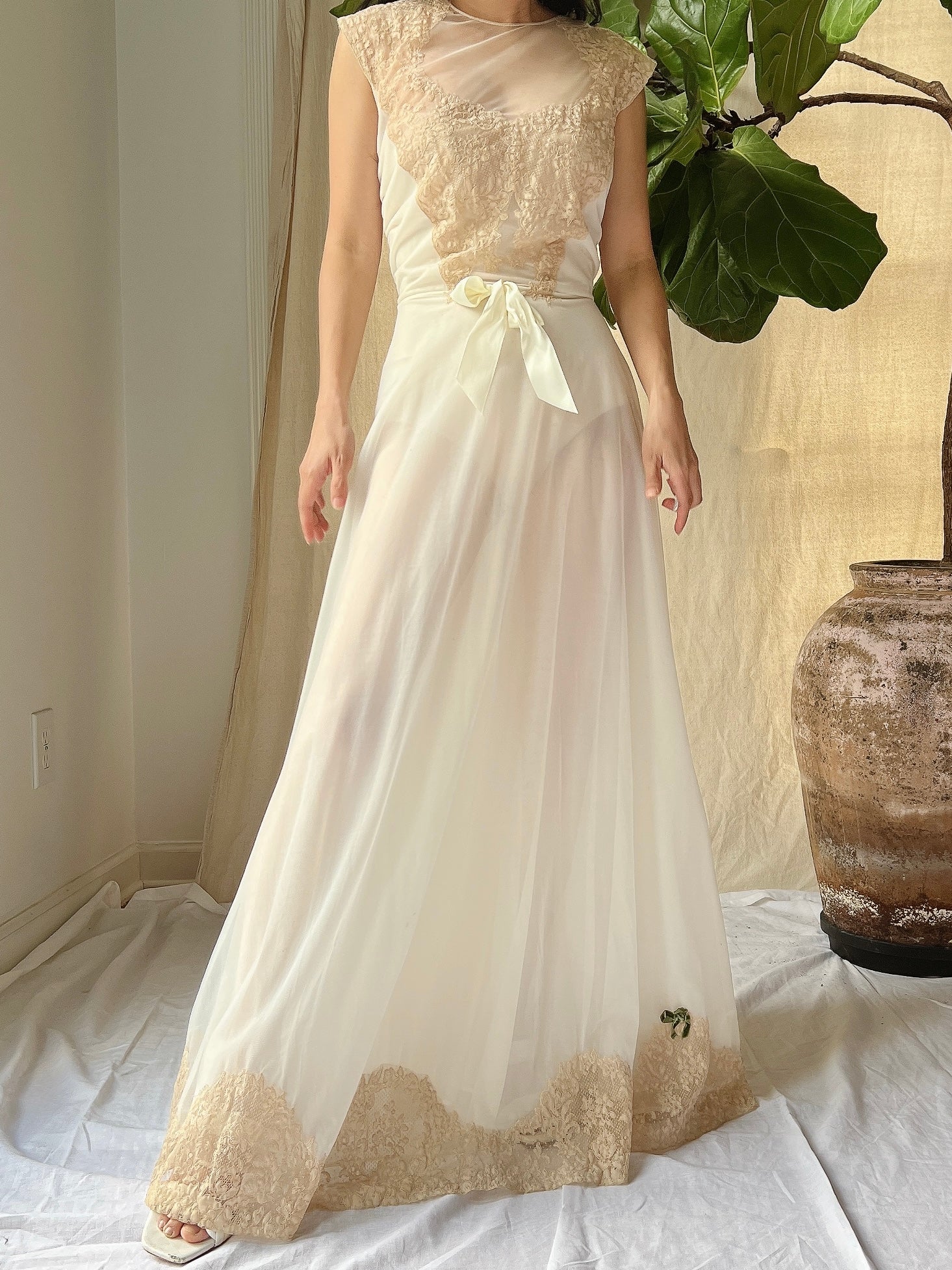 1960s Lace Nylon Slip Gown - XS