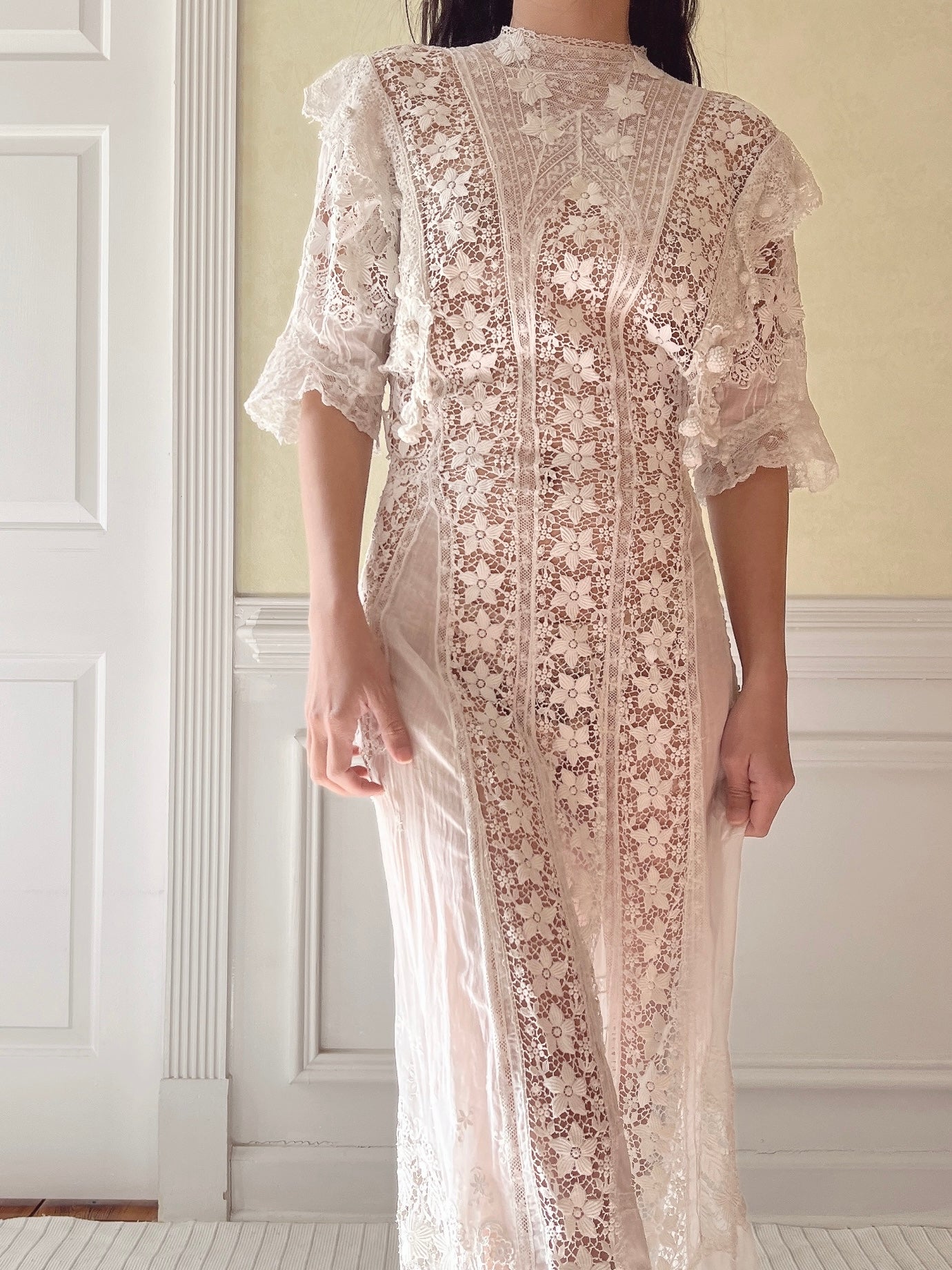 Antique Silk/Cotton Batiste Dress - S