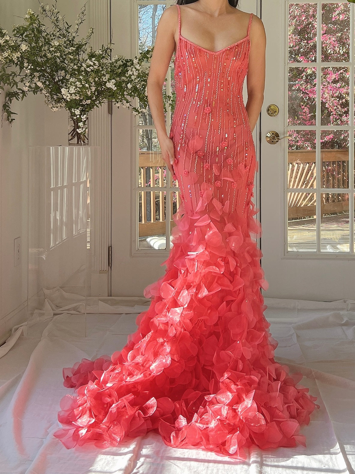 Vintage Coral Silk Petal Dress
