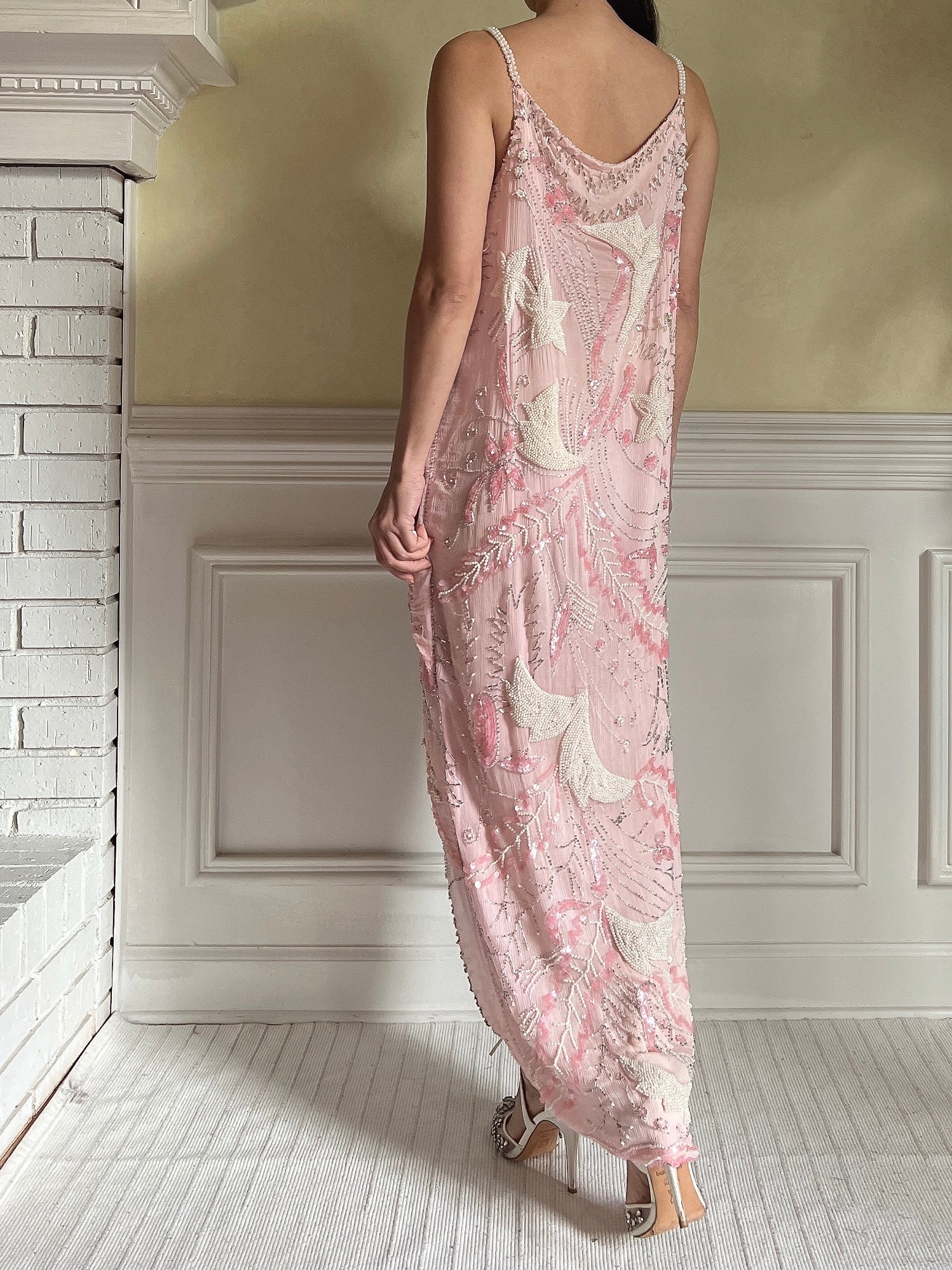Vintage Pink Silk Beaded Dress - S-M