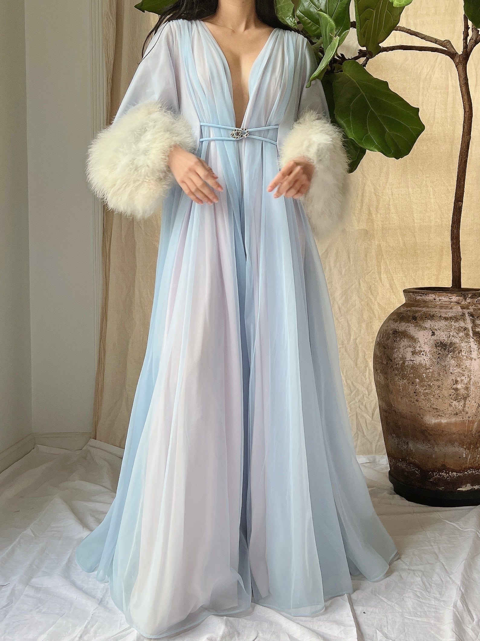 1950s Claire Sandra Lucie Ann Nylon Feather Robe - OSFM