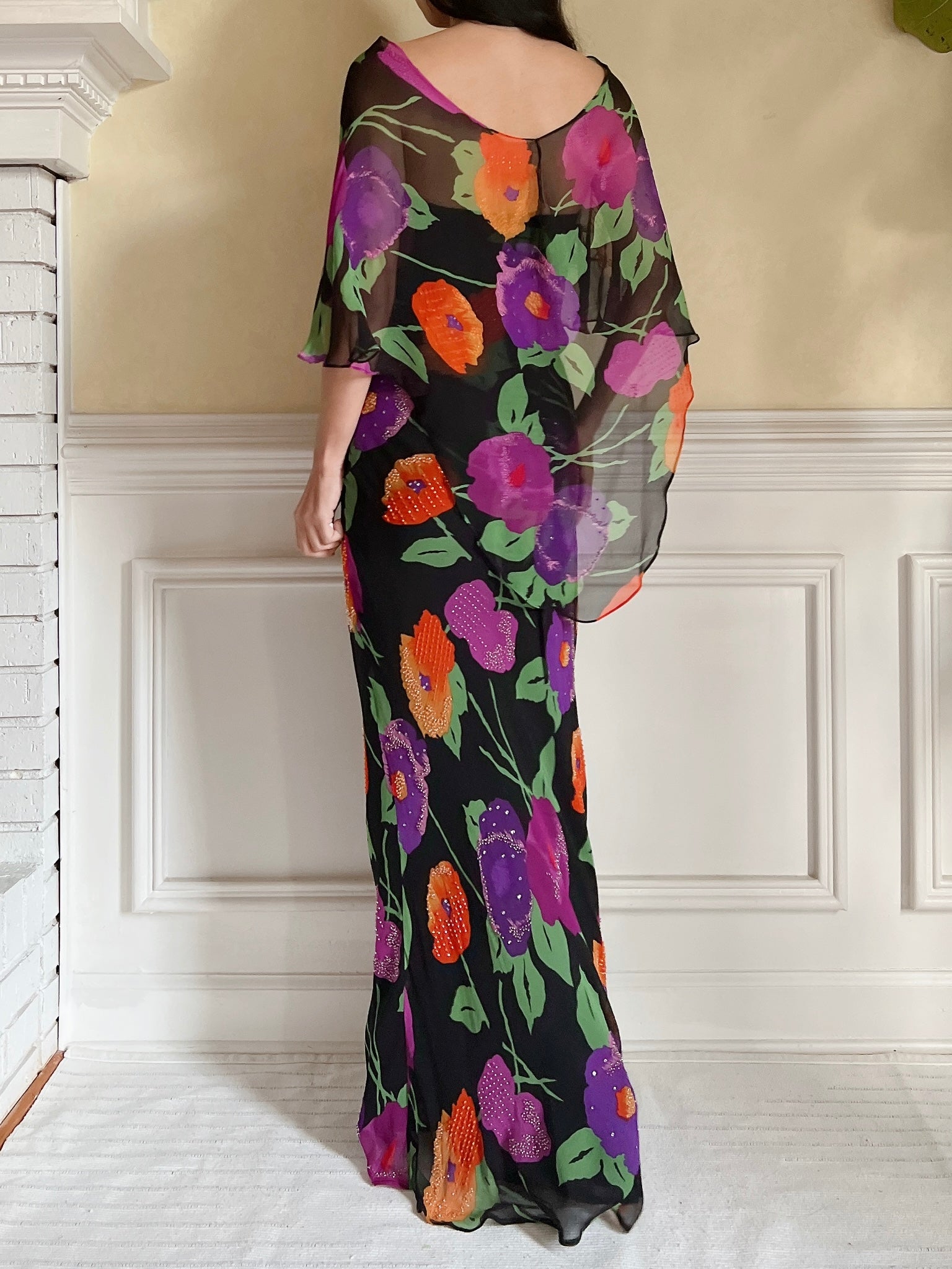 Vintage Silk Floral Cape and Dress - S/M