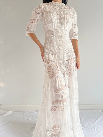 RESERVED Antique Lace Detail Batiste Dress - XS/S