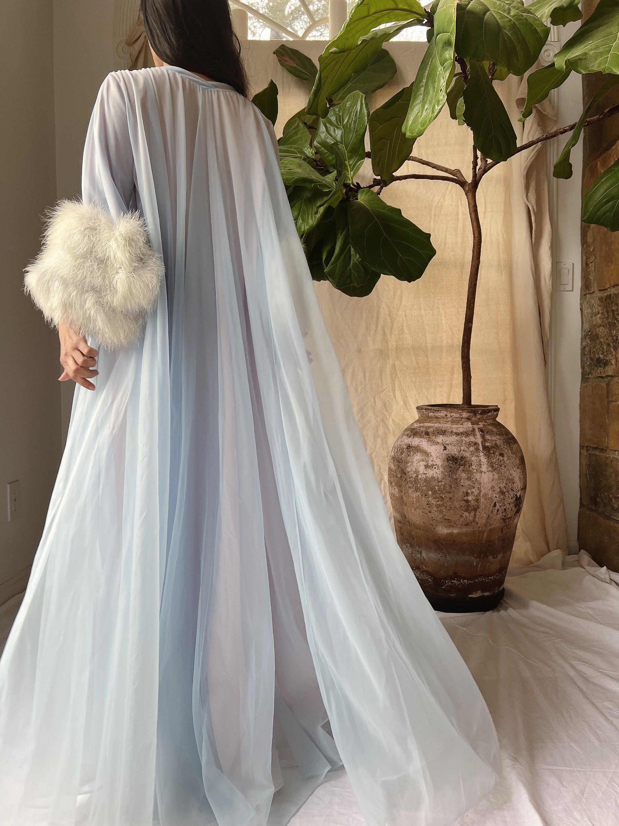 1950s Claire Sandra Lucie Ann Nylon Feather Robe - OSFM