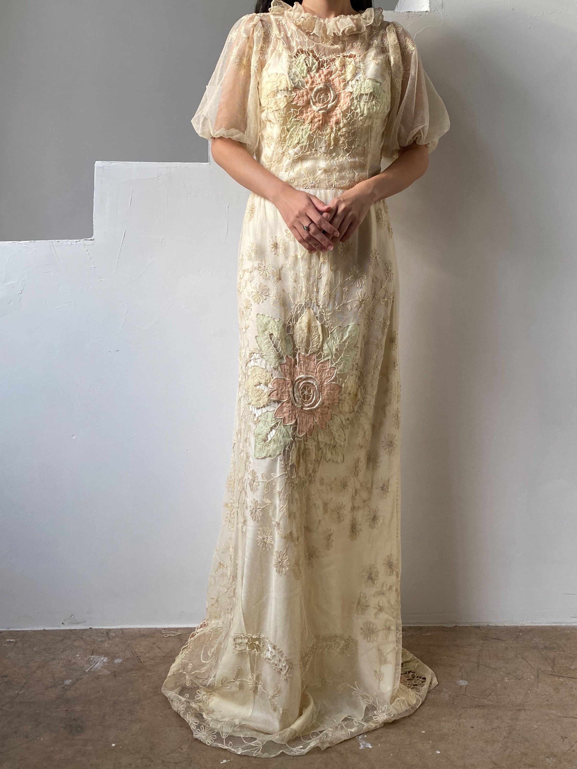 Antique Lace Tambour Gown - S