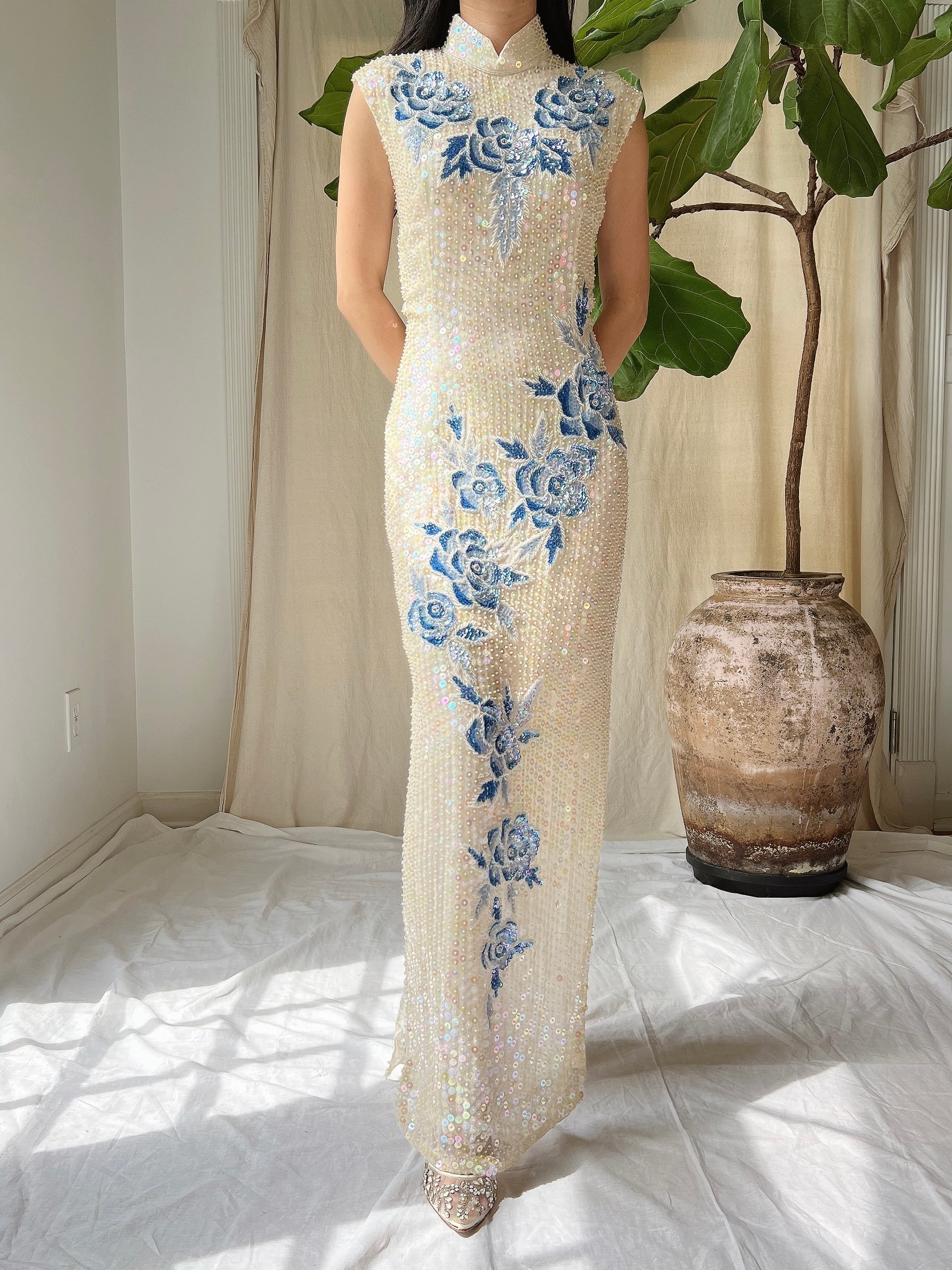1960s Silk Sequins Qipao - M