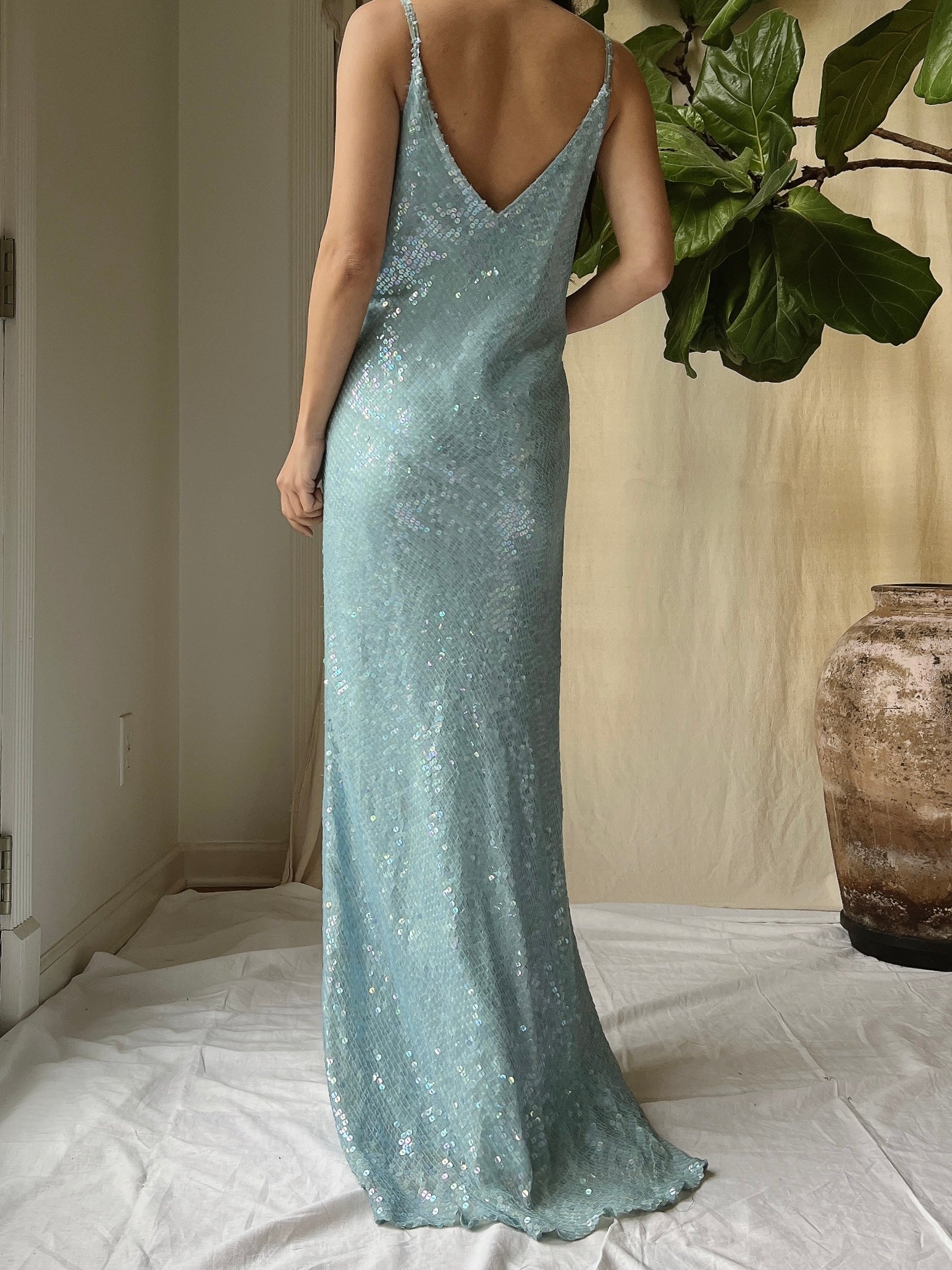 Vintage Silk Chiffon Sequins Gown - M