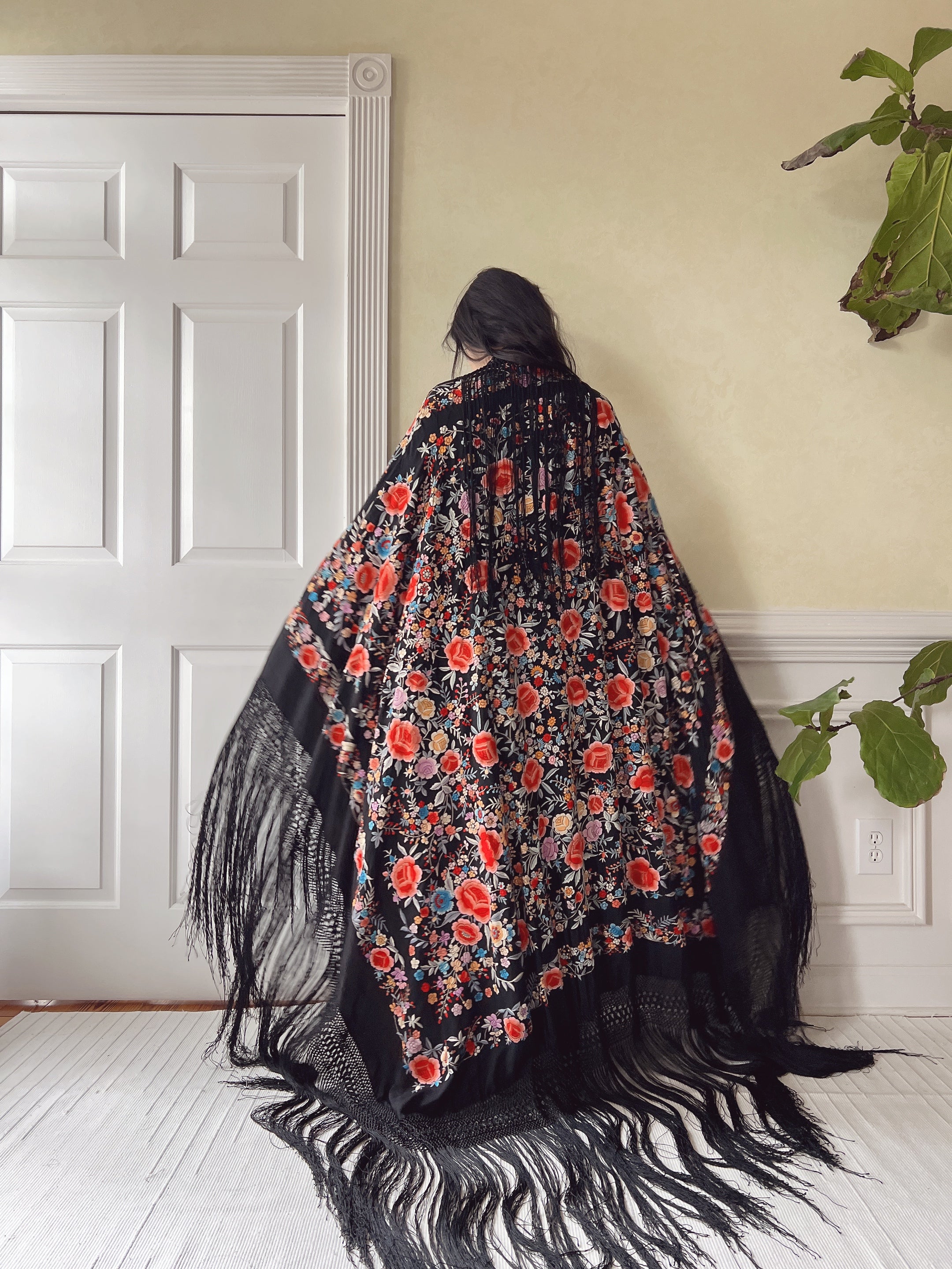 Antique Silk Embroidered Shawl - OSFA