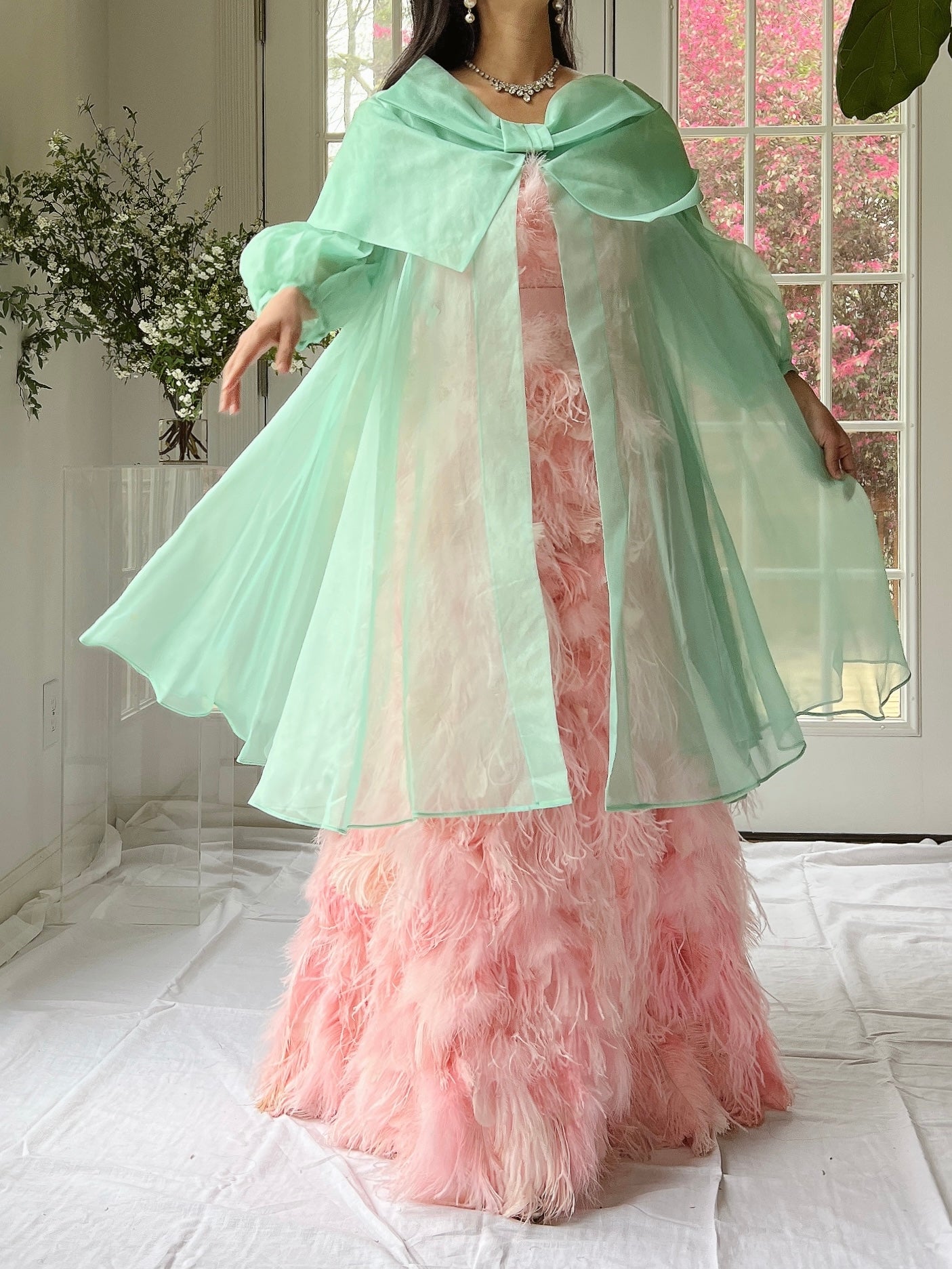 1960s Silk Chiffon Puff Sleeves Duster - OSFM