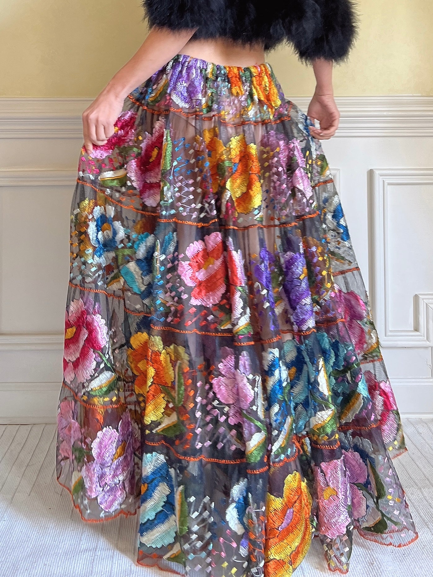 Vintage Chiapas Embroidered Skirt - 26-32” waist