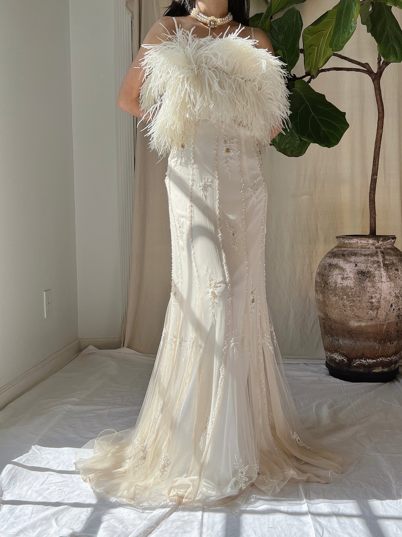 Vintage Silk Feather Dress - S/M