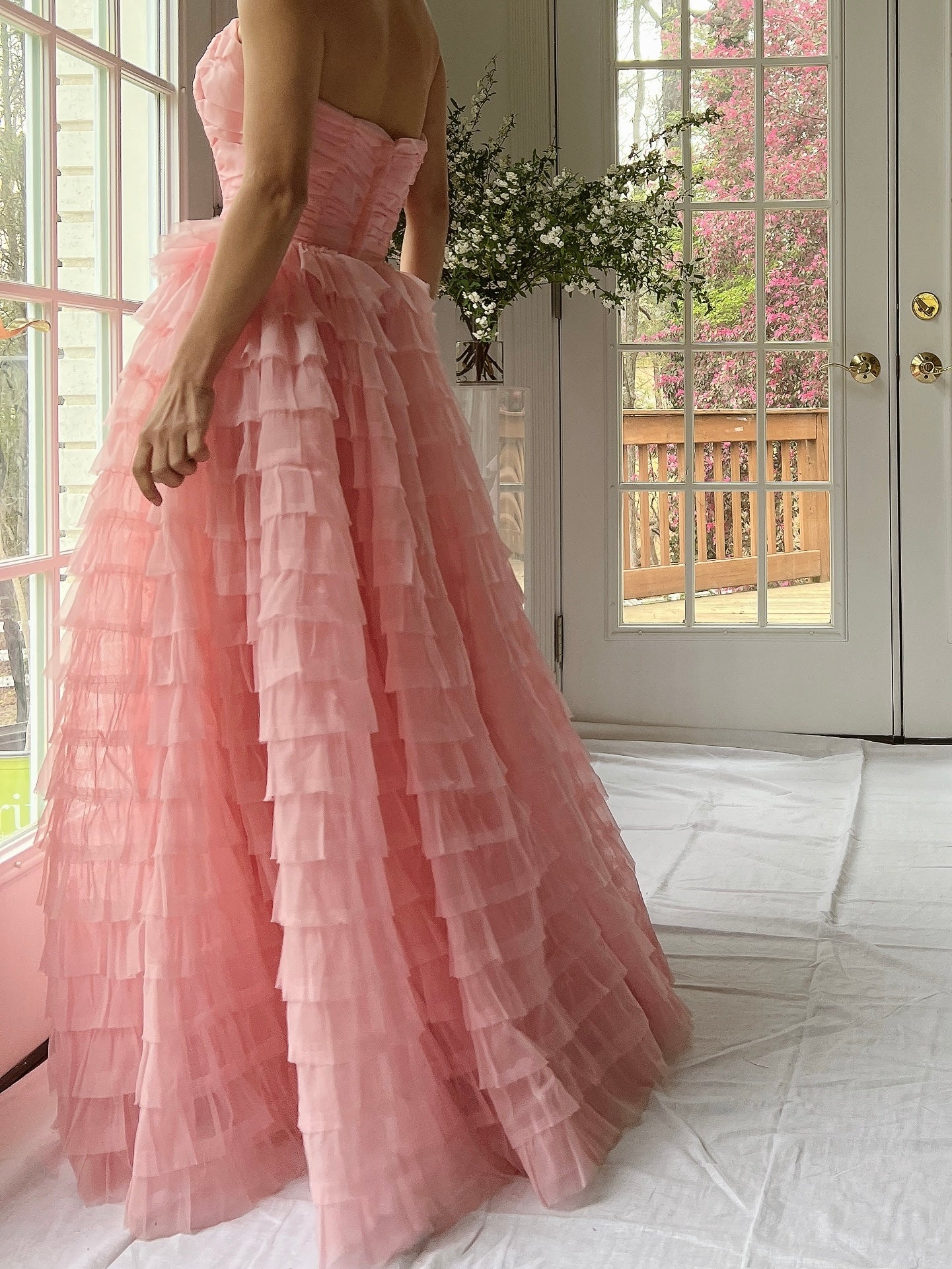 1950s Pink Ruffled Tiered Dress - XS