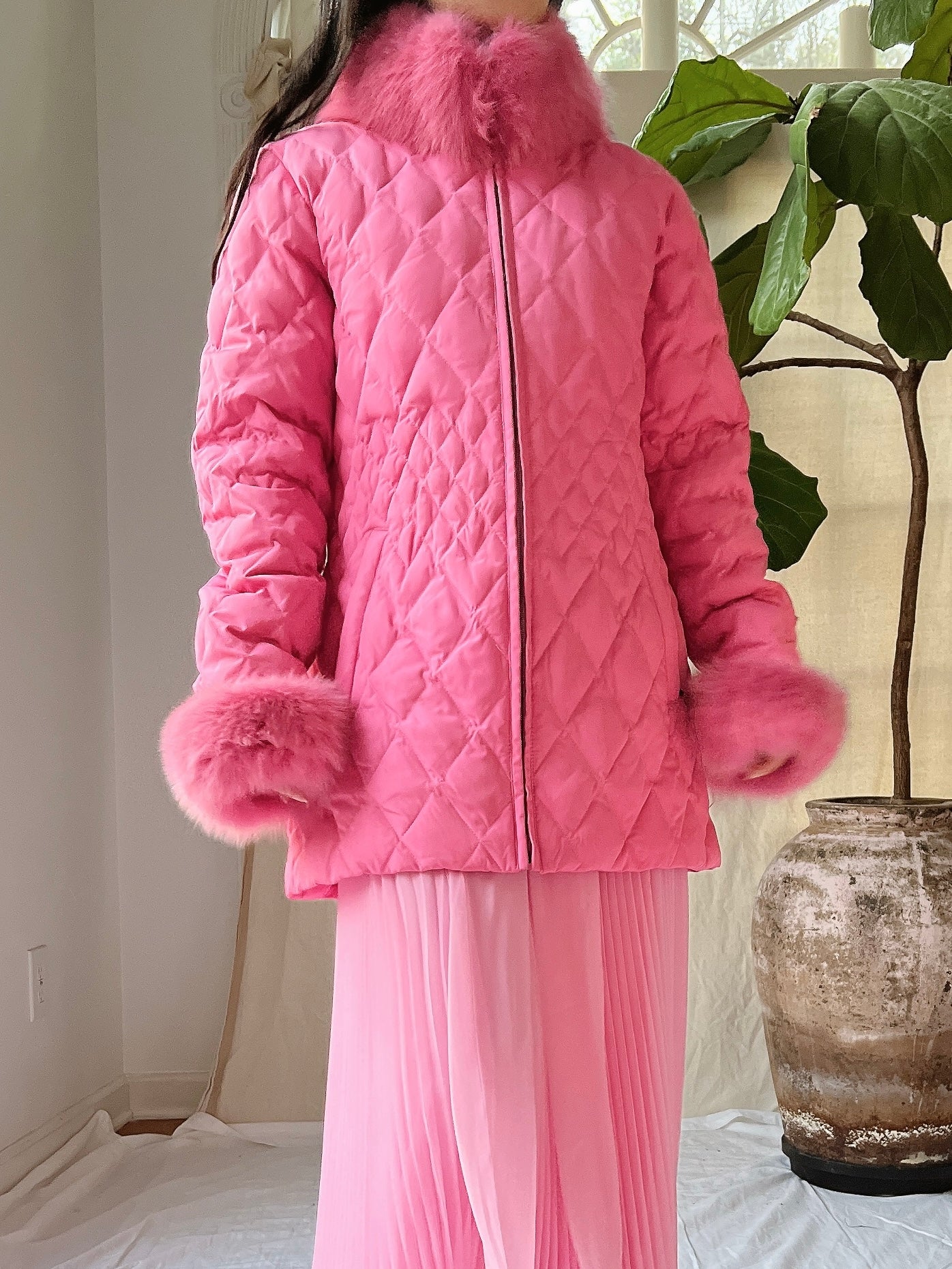 Vintage Hot Pink Quilted Jacket - S/M