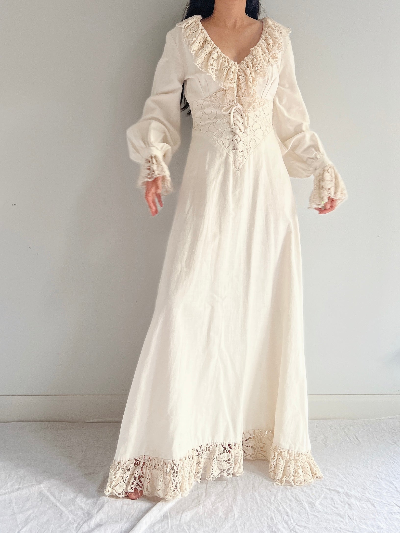 Vintage Linen Poet Sleeve Dress - XS