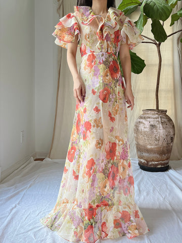 Vintage Ruffle Voile Dress - S