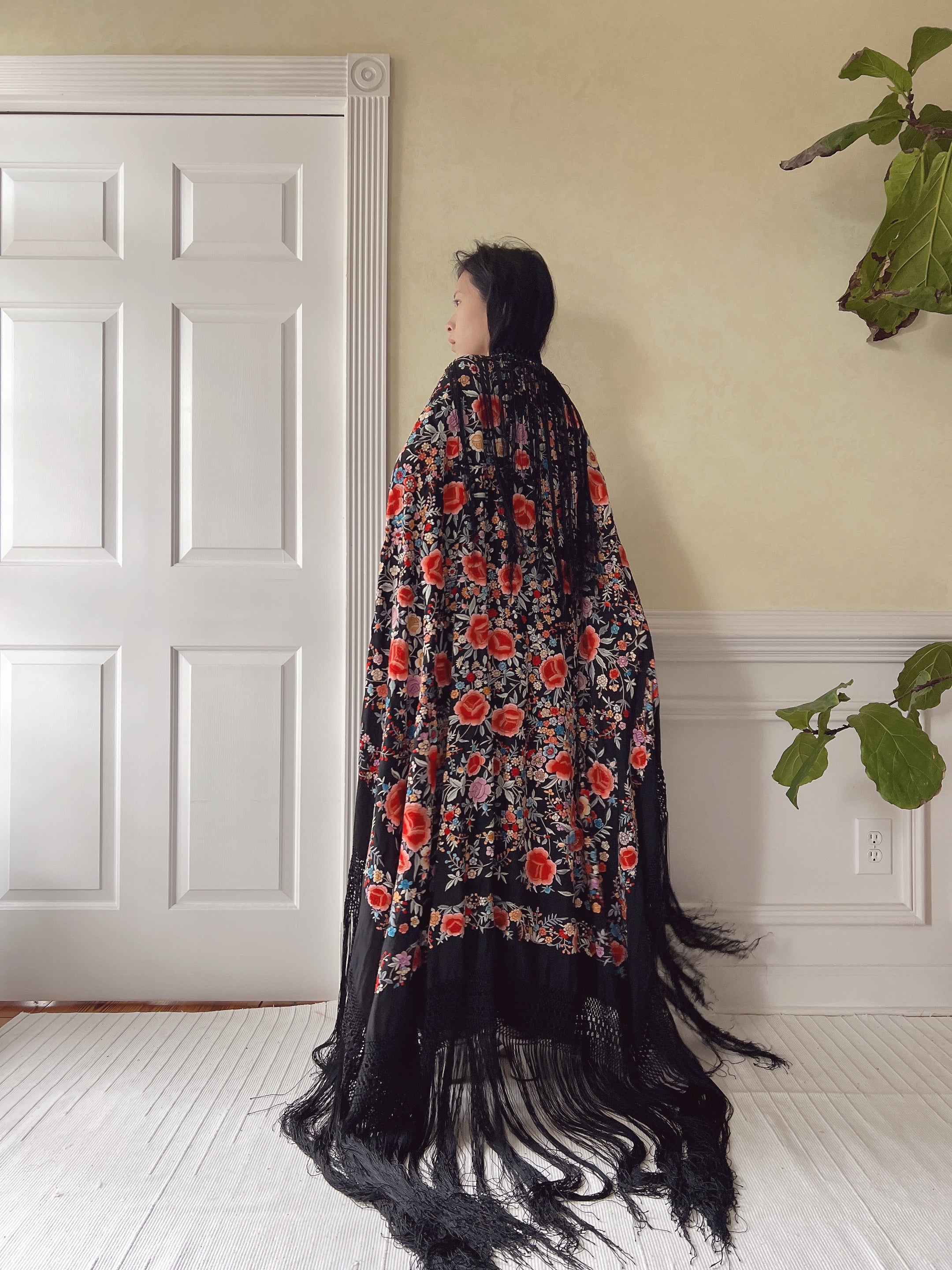 Antique Silk Embroidered Shawl - OSFA