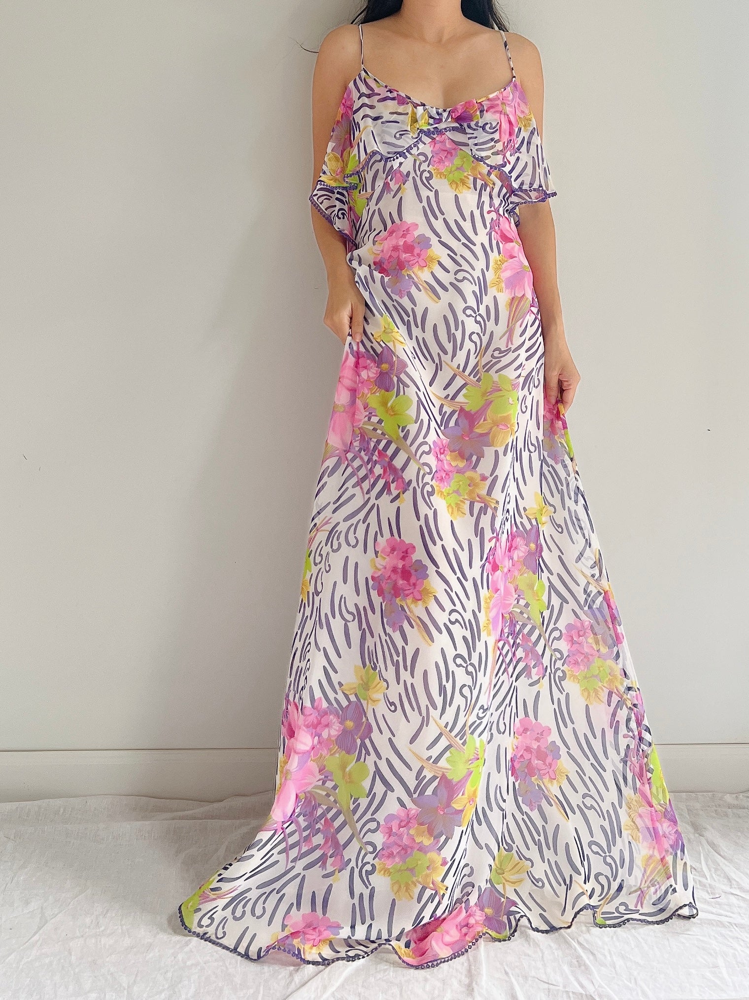 Vintage 2-Piece Chiffon Floral Robe/Slip Set - M