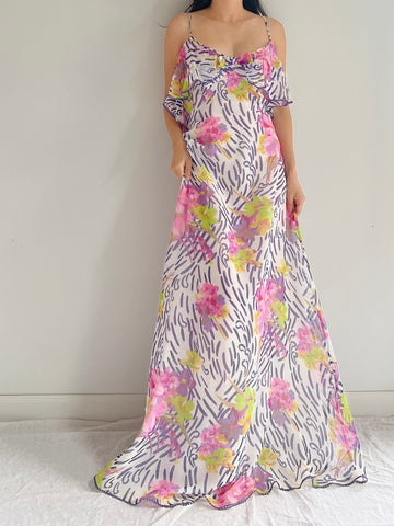 Vintage 2-Piece Chiffon Floral Robe/Slip Set - M