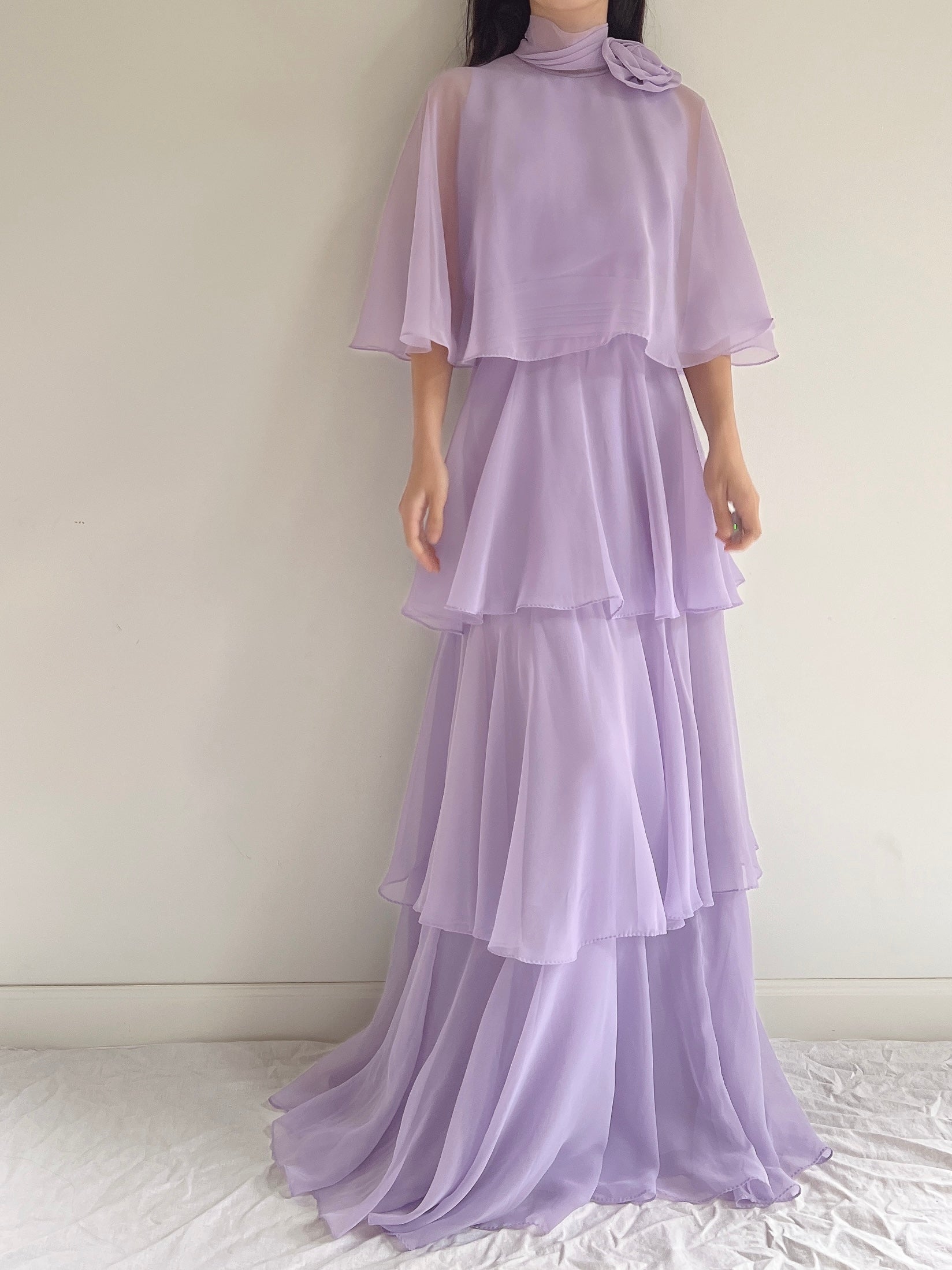 Vintage Lilac Chiffon Dress - S