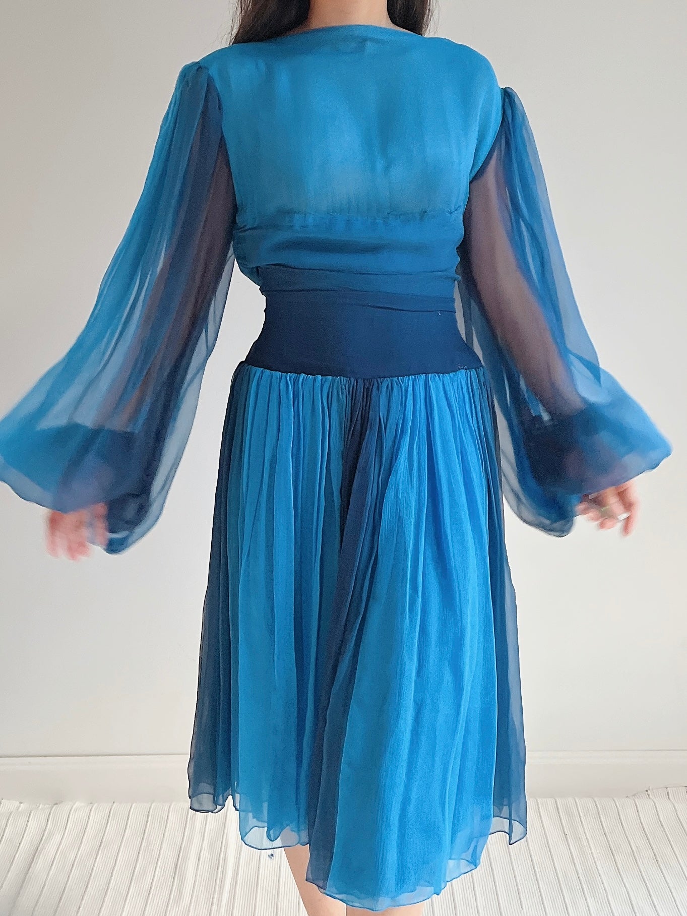 Vintage Pauline Trigere Silk Balloon Sleeve Dress