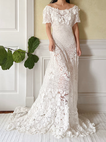 One-of-a-Kind Antique Irish Lace Trained Gown - XS