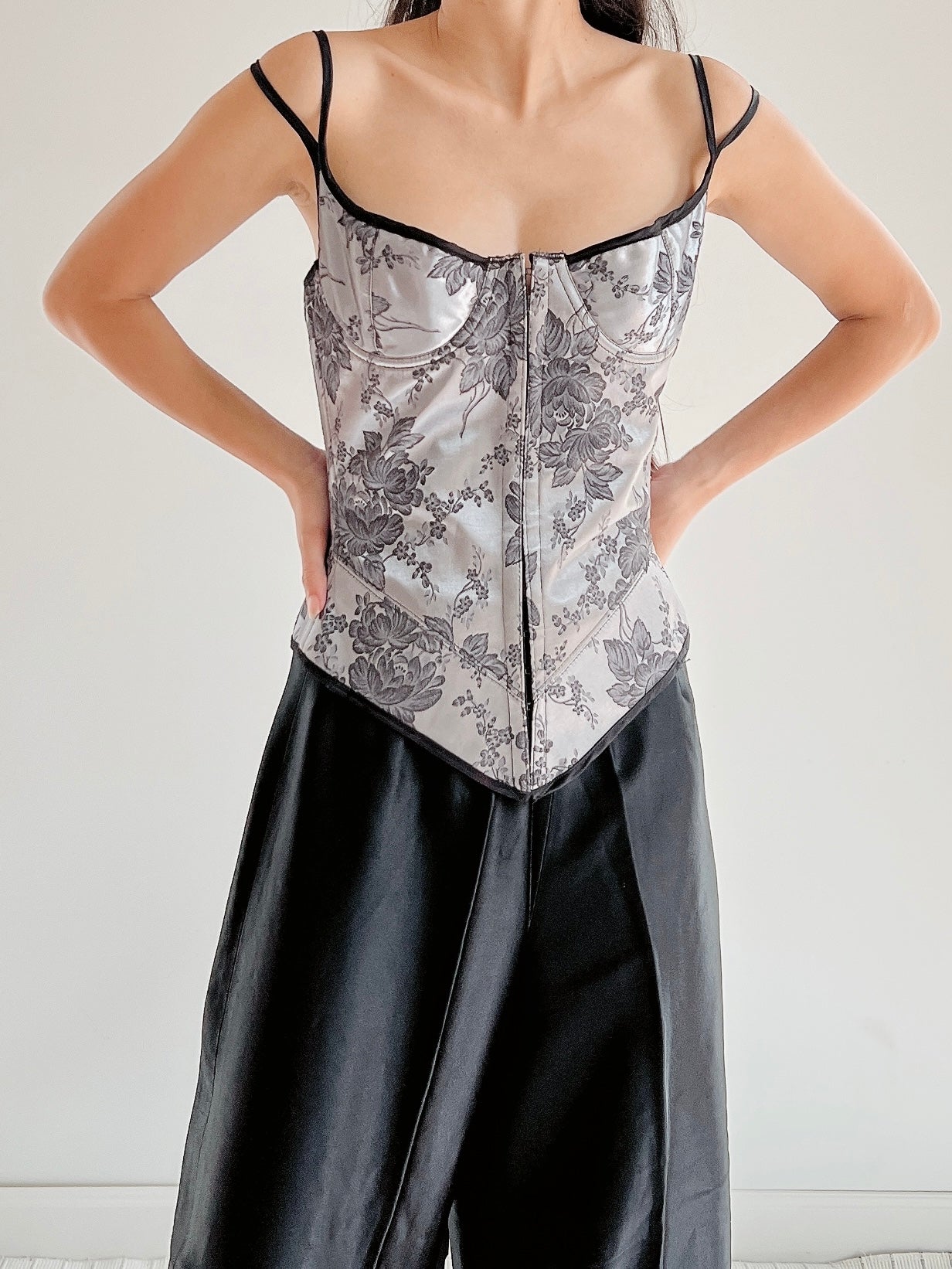 Vintage Gray Brocade Bustier - XS/S (32-34” Bust)
