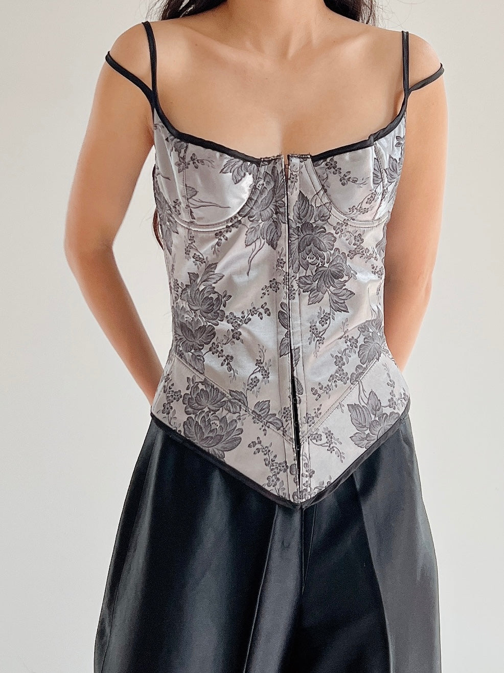 Vintage Gray Brocade Bustier - XS/S (32-34” Bust)