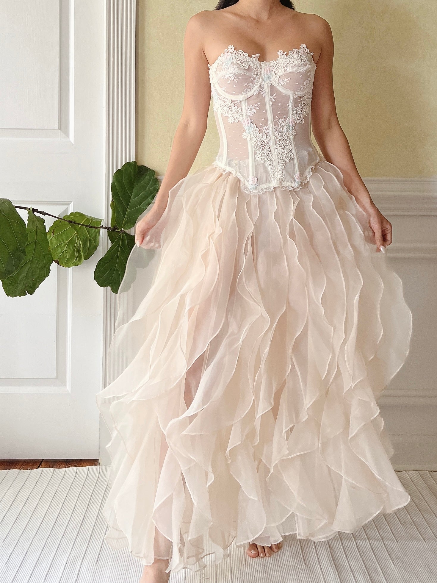 Vintage Nude Organza Ruffle Skirt - S-L
