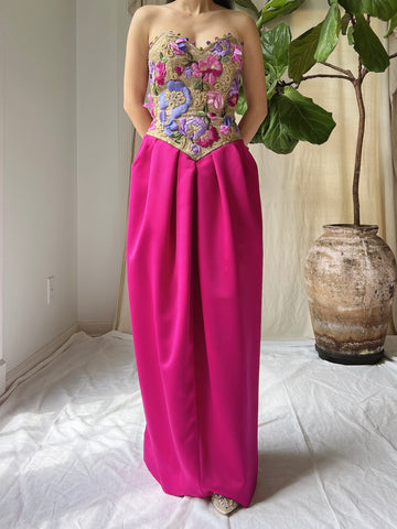 Vintage Victor Costa Embroidered Bustier Dress - XS/2
