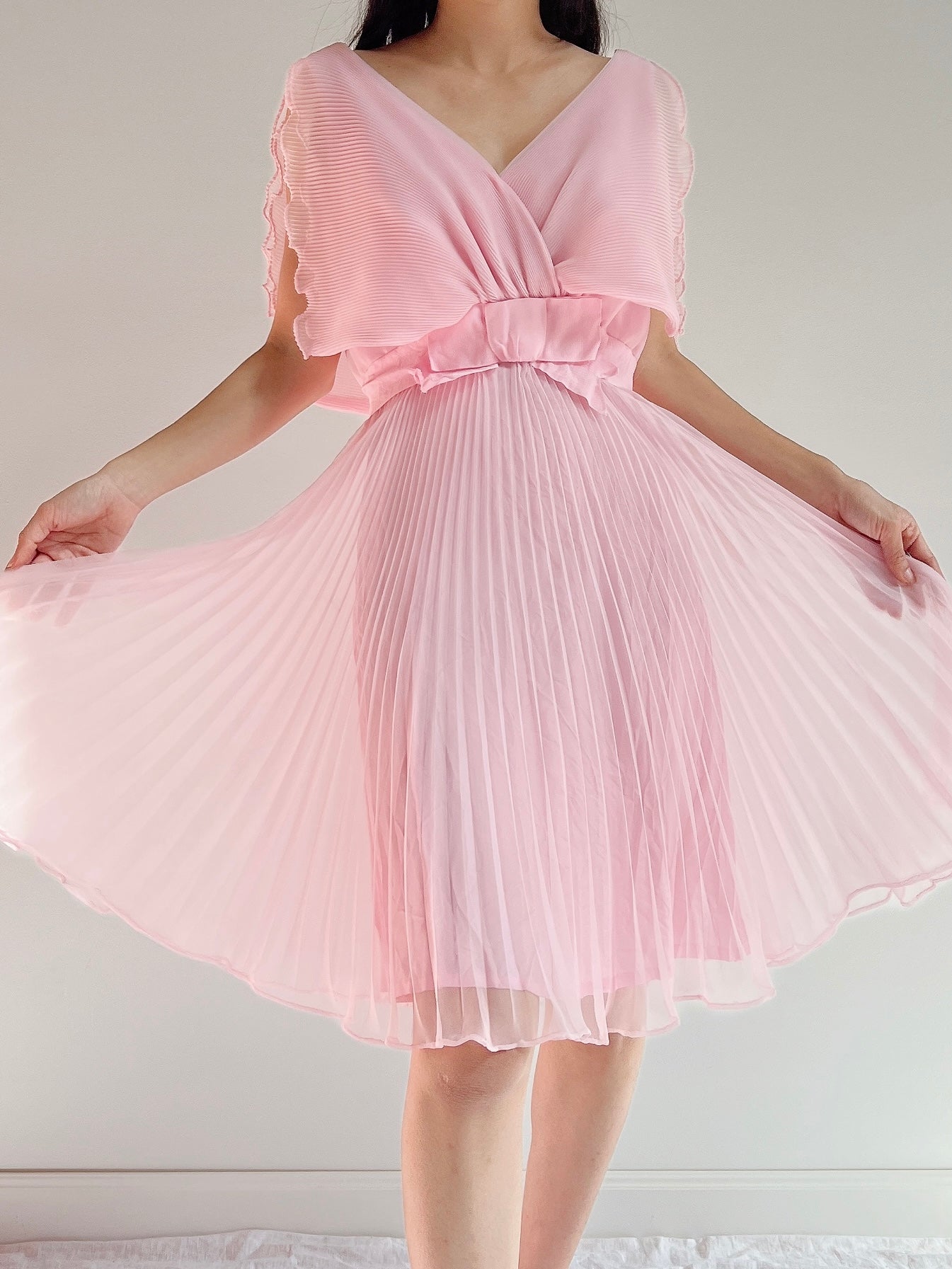 1960s Pleated Chiffon Dress - S