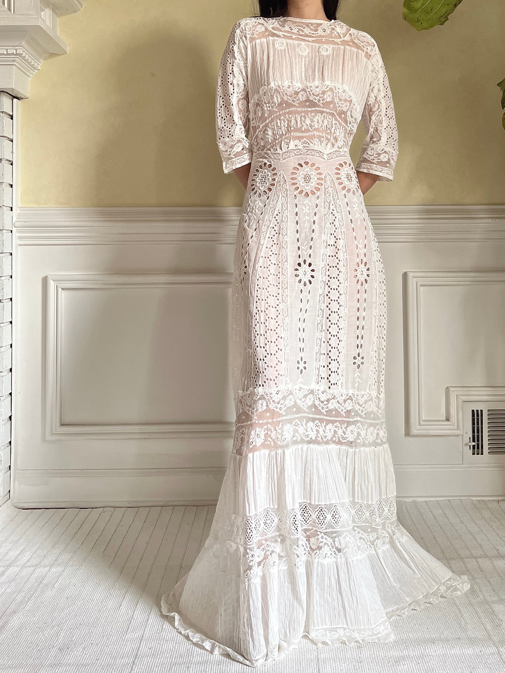 Antique Eyelet and Pin-tucked Dress - S