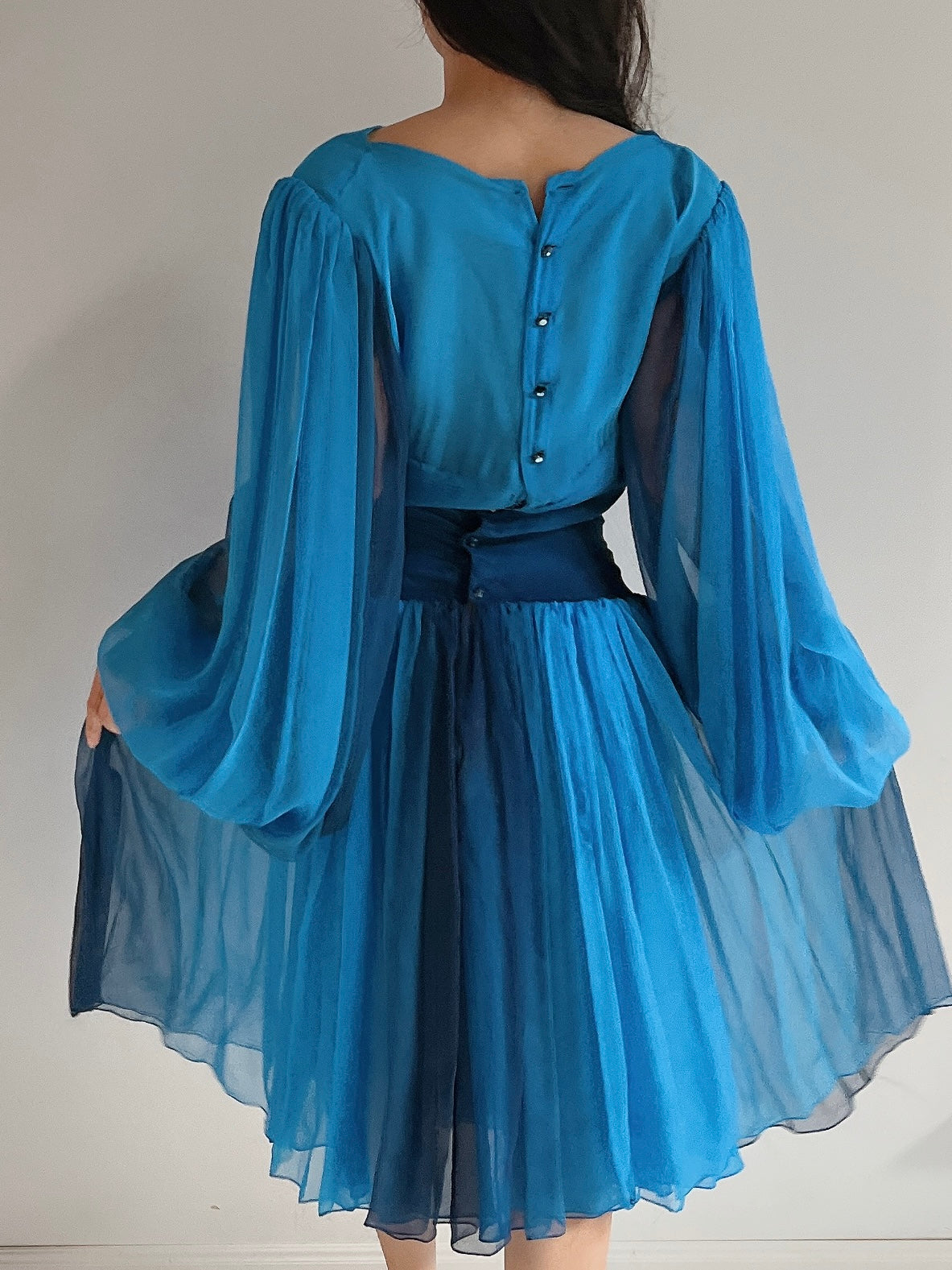 Vintage Pauline Trigere Silk Balloon Sleeve Dress