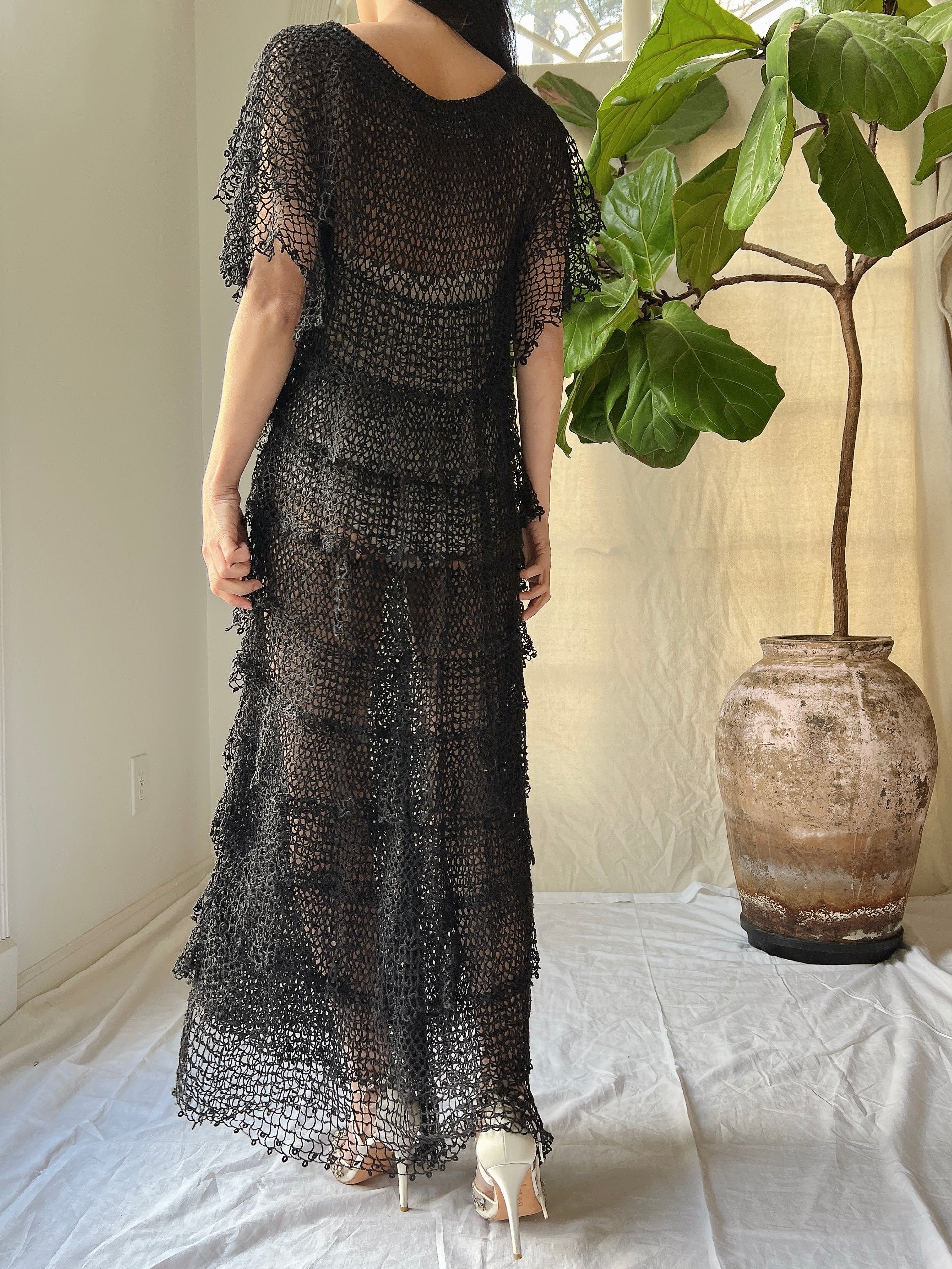 1970s Crochet Tiered Dress - S-M