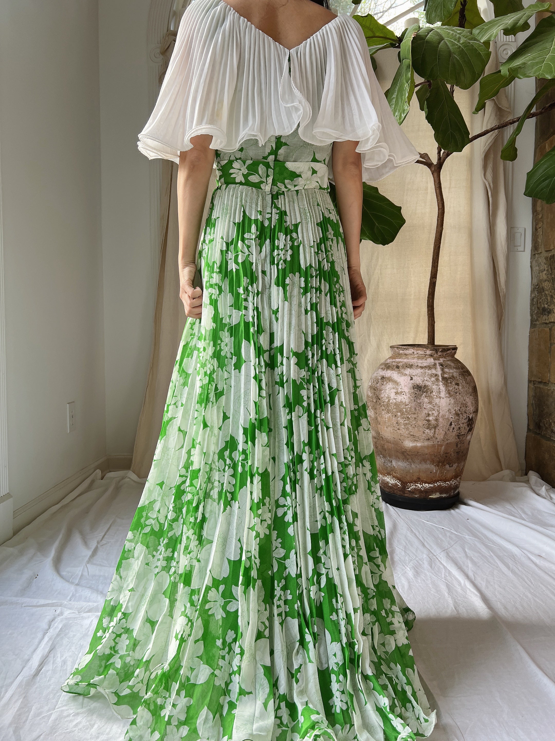 Vintage Cotton Pleated Dress - S