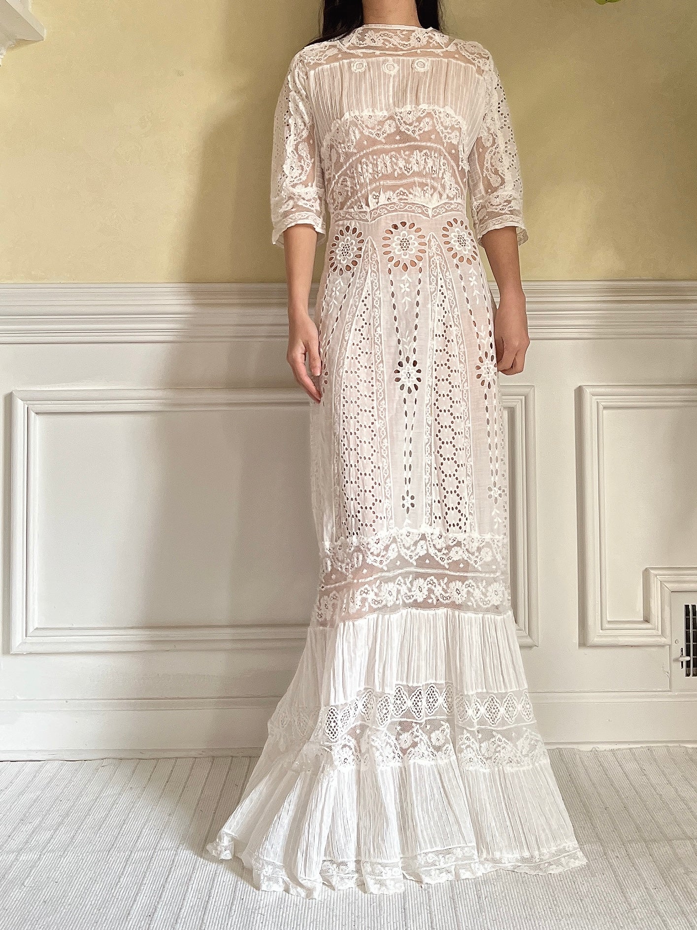Antique Eyelet and Pin-tucked Dress - S